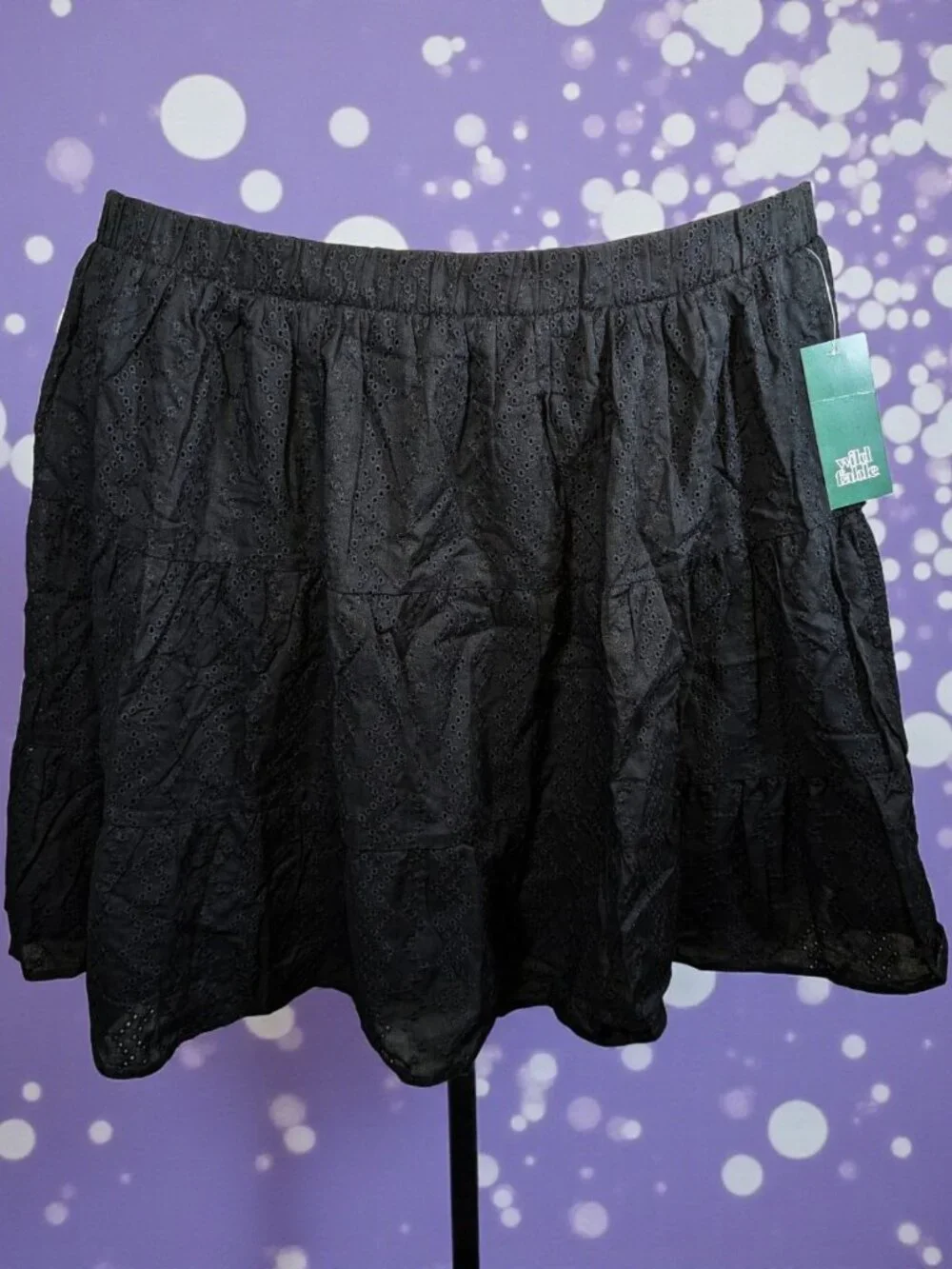 NWT Wild Fable Mini Skirt Sz XXL Black Eyelet Tiered Whimsigoth Peasant Cottage